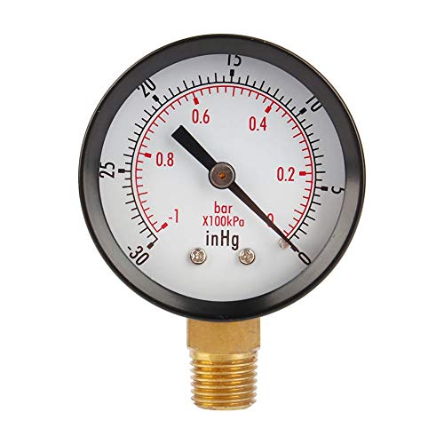 2 Vacuum Pressure Gauge Dual Scale - PSI/Bar for Air Compressor Water Oil Gas 1/4 NPT Lower Mount MF Steel Case Copper Alloy Movement