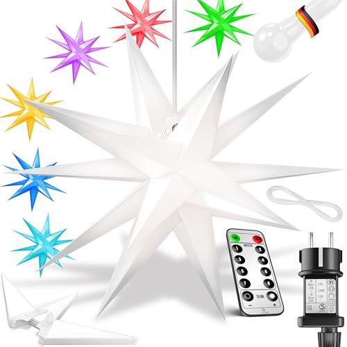 KESSER® 45cm Leuchtstern 3D, LED Weihnachtsstern mit Fernbedienung...