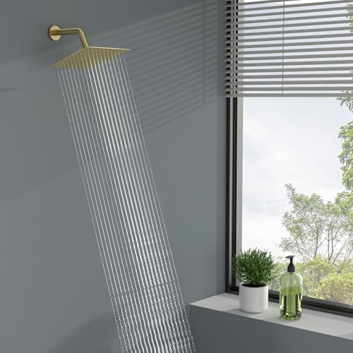 Lordear Gold Rainfall Shower Head 8 Inch Square Rain Shower Head Solid Ultra Thin 304 Stainless Steel Fixed Rainshower Head With Self Cleaning Nozzles thumb #7