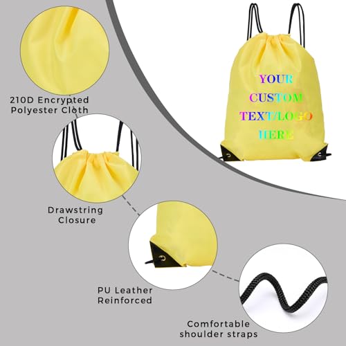 Custom Bags With Your Logo Set of 100 Custom Backpack Draw String Bags Pack Bulk for Travelling Swimming Gym Everyday Use (Yellow)