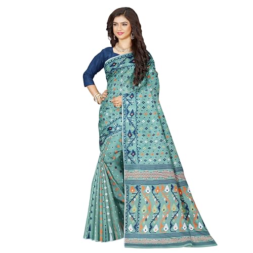 Image of Mayabi Women's Dhakai Jamdani Cotton Silk Saree Traditional Bengali Tant Korat Work, Without Blouse Piece