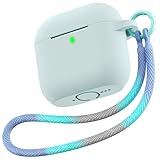 Matekxy for Airpods 4 Case Cover - 2024 Airpod 4th Generation Soft Silicone Case with Lanyard and Keychain for Women, Shockproof Drop/Scratch Resistant, Cute, Morandi Green