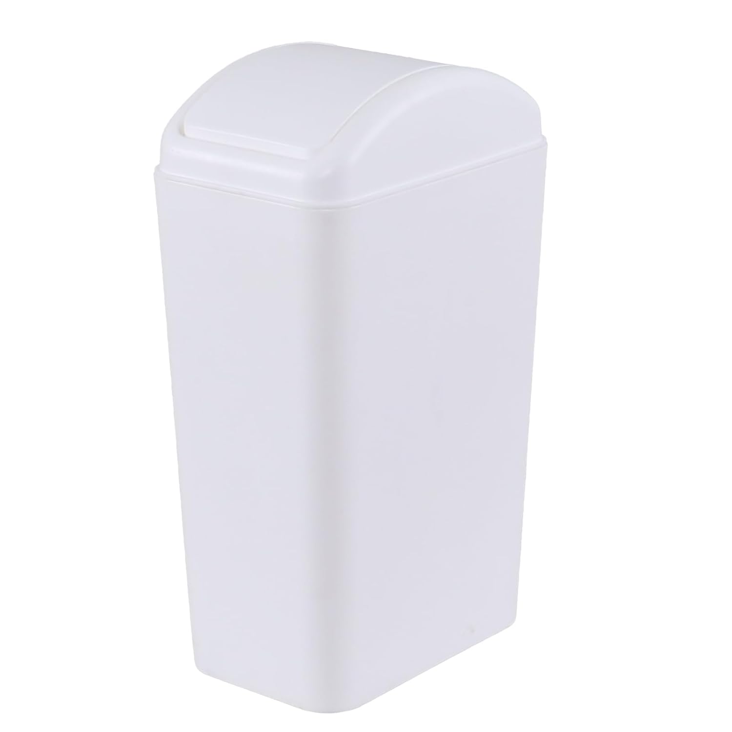Wekioger 12 L / 3.5 Gallon Plastic Swing Lid Trash Can, Rectangular Slim Garbage Bin, White, 1 Pack