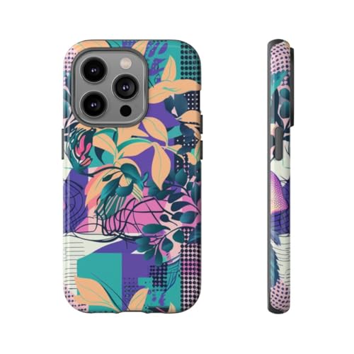 Coque rigide brillante iPhone 14 Pro luxe abstrait floral coloré