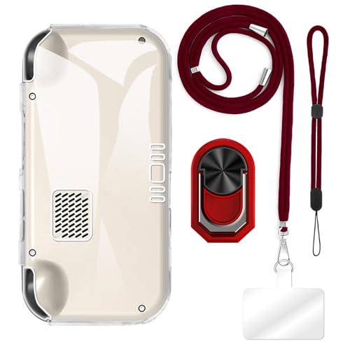 ESACMOT [4 in 1 Hülle Kompatibel mit Anbernic RG476H mit Umhängeband, Handschlaufe & Ringhalter, Stoßfeste Schutzhülle Reiseset (Rotes Set)