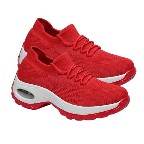 POPETPOP Zapatos Deportivos para Mujer con Cordones Resistente y Diseño Transpirable Calzado Casual Moda para Exteriores Grande Rojo
