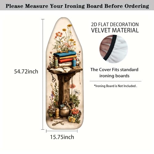 Image of Nuxovilar Stacked Fabrics Ironing Board Cover 15x54 Polyester | Iron Pad Scorch Guard laundry helper protective board shield home laundry room craft studio (Wildflower Fabric)