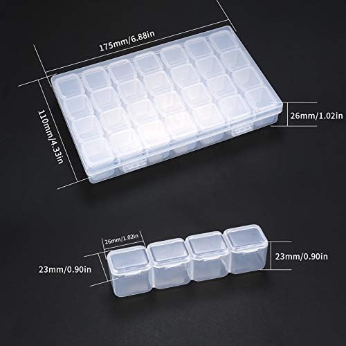 2 Packs Diamond Painting Accessories Boxes, 28 Grids Diamond Embroidery Beads Storage Containers Boxes, Plastic Cross Stitch Boxes Storage Organizer for Sewing, Nail, Diamond Painting