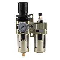 1 Stück Druckluftfilter Regler Kombination 3/8 Zoll aus Aluminiumlegierung mit Wasserabscheider und Manometer für die Reinigung und Regelung von Druckluft in Werkstätten