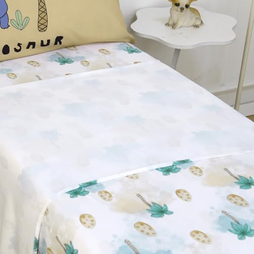 Image of 4 Piece Toddler Bedding Set - Ultra Soft Breathable Toddler Bedding Set for Boys, Includes Quilted Comforter, Flat Sheet, Fitted Sheet and Pillowcase(Dinosaur)
