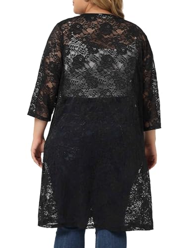 Image of Agnes Orinda Plus Size Cardigans for Women Lace Cardigan Lightweight Crochet 3 /4 Sleeve Cover Up Jacket