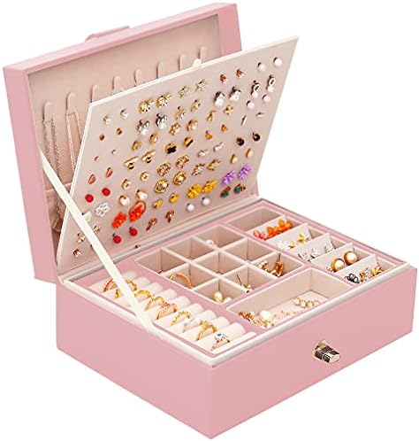 QBestry Stud Earring Organizer for Girls Jewelry Organizer Box Earring Box for Girls Jewelry Box for Stud Earrings Storage Organizer teen Jewelry Boxes for Women Earrings Holder Organizer Box Pink
