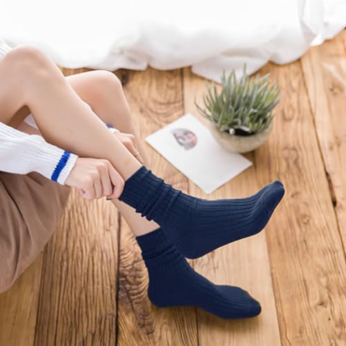 Image of Women Crew Dress Socks Cotton Solid Color Slouch Sock for Dressy Shoes 5 Pack
