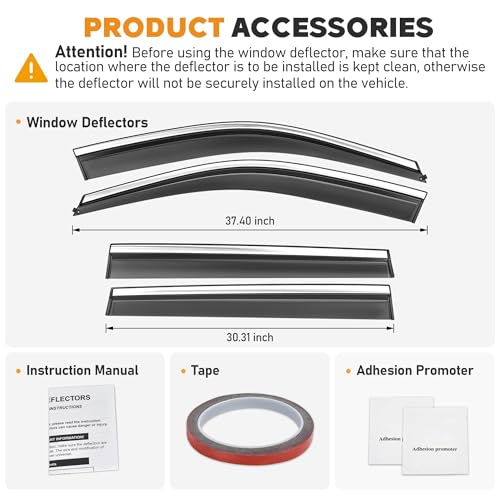 Image of Shatterproof Taped-On Window Deflectors for Jeep Compass 2017-2025 with Chrome Trim, Rain Guards, Window Visors for Car, Vent Deflector, 4pcs