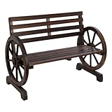 pnochoo Wooden Wagon Wheel Outdoor Benches Furniture wheatherproof,2 Person Outdoor Front Porch Furniture with Outdoor Decor,Rustic Backyard Patio Bench for Outside,Carbonized