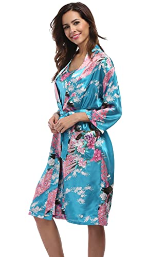 Joy Bridalc Women's Kimono Robe Gorgeous Loungewear 2PC Set Sleepwear Camisole & Robe, turquoise 2XL
