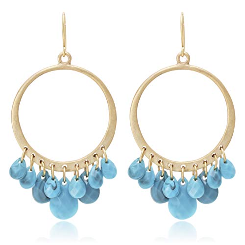 BONALUNA womens Boho Multi Beads Tassel with Circle Hoop Dangle Drop Earrings for Women Turquoise