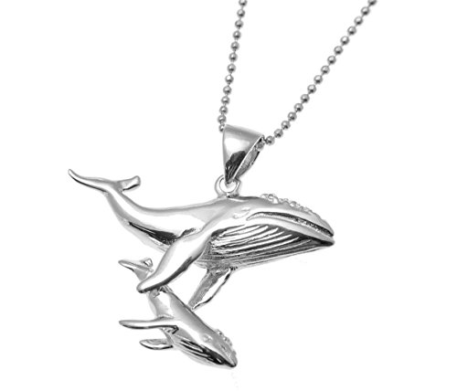 Arthur's Jewelry 925 Sterling Silver Hawaiian Humpback Whale Mother Baby Pendant #TOP1