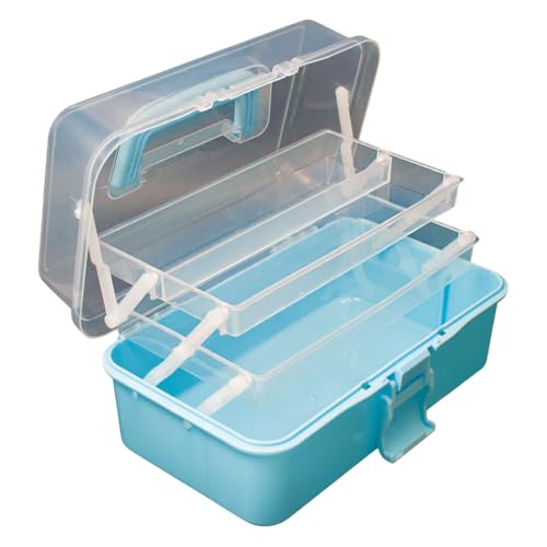 Image of ANGELS CRAFT Clear Plastic Container 3 Layers Organizer Box - Ideal for Beads, Art Supplies, DIY Crafts, Jewelry and Small Items - 15 x 9 x 7.5 inch