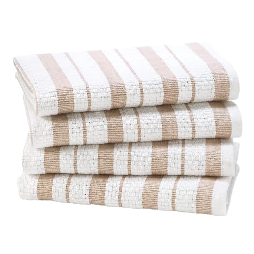 COTTON CRAFT Oversized Kitchen Towels - 4 Pack 100% Cotton Basketweave Tea Dish Towels - Absorbent Reusable Low Lint Quick Dry - Cooking Drying Restaurant Bar Cleaning Cloth Napkin -20x30 Linen Stripe