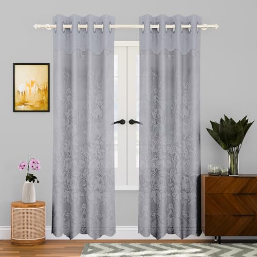 Image of Kuber Industries Pack of 2 Stylish Curtains for Living Room & Bedroom | 9 Feet Light Control & Pests Preventive Door Parde for Pooja Room & Home Decor | Frill Net - Grey