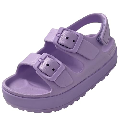 Image of Toddler Boys Girls Double Buckle Sandals Open Toe Flat Slide Kids With Adjustable Back Strap Beach Slippers Children Beach Slippers Children