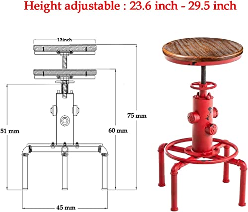 Topower 3 Piece Pub Bar Set Vintage Industrial Round Bar Table And Stools For 2, Height Adjustable Pub Table And Stools Match Bar Height And Counter Stool Antique Red(1 Table + 2 Chairs) #TOP1