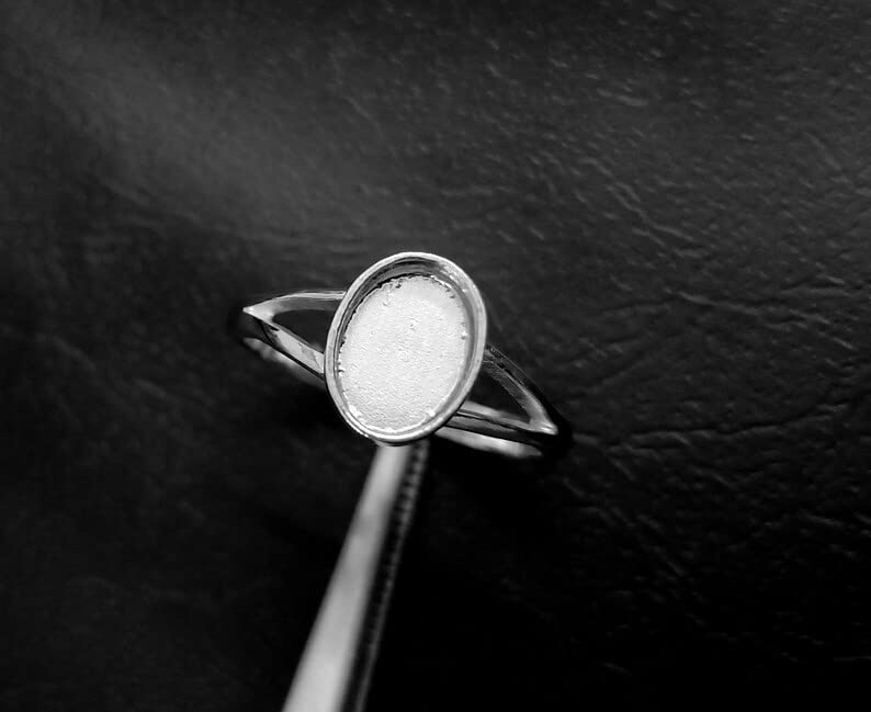 Miniatura 4 de 925 Sterling Silver Oval Shape Ring Bezel Blank Setting DIY With Split Band, Blank Ring Base, Bezel For Resin And Gemstones Work,