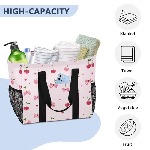 STAYTOP Cherry and Bow Large Beach Bags for Women & Men,Waterproof Sandproof Beach Tote Swim Pool Bag for Pool Gym Grocery Travel4