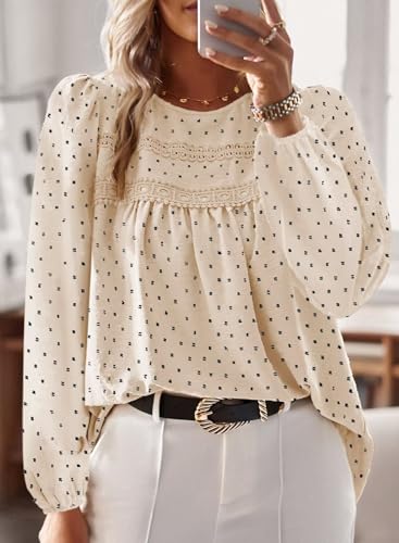 Image of Falechay Womens Tops Flowy Boho Dressy Casual Lace Cute Long Sleeve Shirts