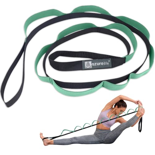 A AZURELIFE Premium Durable Stretch Straps with Loops, Stretching Strap for Physical Therapy, Multi-Loop Yoga Strap Fitness Exercise Strap for Yoga, Pilates, Dance, Flexibility&Exercise