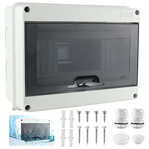 Caja Estanca Exterior Electrica 8 Modulos Ip65, Cuadro Electrico Superficie Piscina Caja Distribucion Electrica Superficie de Plástico ABS con 2 Conectores para Uso en Interiores y Exteriores