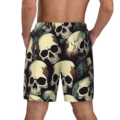 Skull Skeleton Print Mens Swim Shorts Trunks Inseam Compression Liner Quick Dry Zipper Pocket Black4