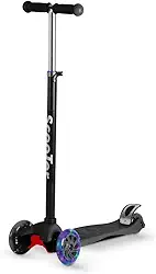 Patinete Infantil Unissex Dobrável e Ajustável 4 Rodas Com Luzes Em Led Até 70kg Cor Preto