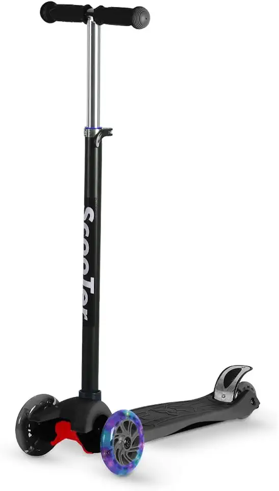 Patinete Infantil Unissex Dobrável e Ajustável 4 Rodas Com Luzes Em Led Até 70kg Azul/Preto/Rosa