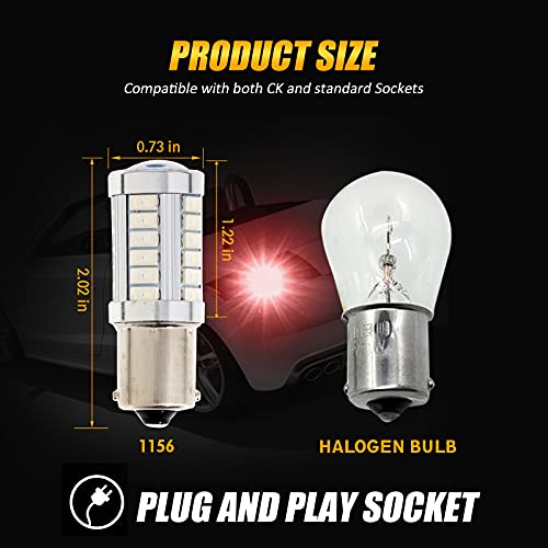 Auxbeam 1156 LED Brake Bulbs, Super Bright Red P21W BA15S LED Bulbs for Brake/Tail Light, 12V-3030 SMD Chipsets Bulb with Projector, Pack of 2 - Image 3