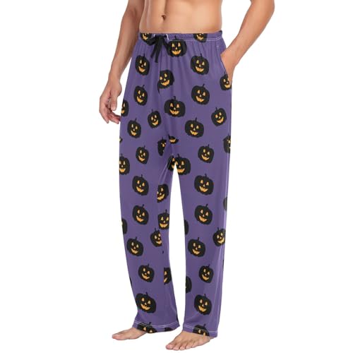 Men's Halloween Pumpkins Pajama Pants with Pockets - Straight Fit Cotton Sleep Bottoms for Lounge & Nightwear#7454