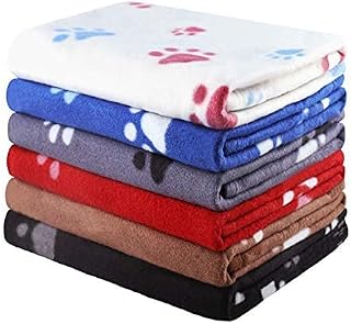 6 Pack Pet Blanket Soft Fleece Dog Cat Blanket, Fluffy Warm Sleep Bed Cover with Dog Paw Print for Kitten Puppy, Pet Kennels, Beds, Car Seats and Crate (Paw, 70x100cm)