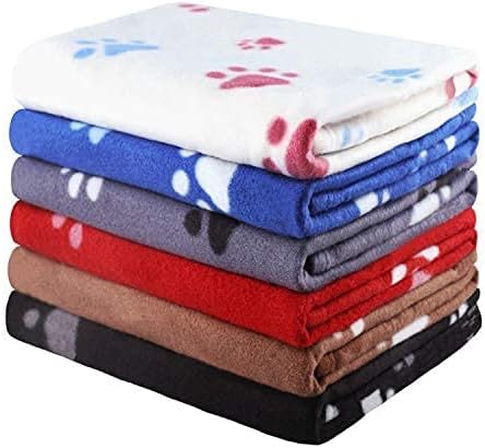 6 Pack Pet Blanket Soft Fleece Dog Cat Blanket, Fluffy Warm Sleep Bed Cover with Dog Paw Print for Kitten Puppy, Pet Kennels, Beds, Car Seats and Crate (Paw, 70x100cm)