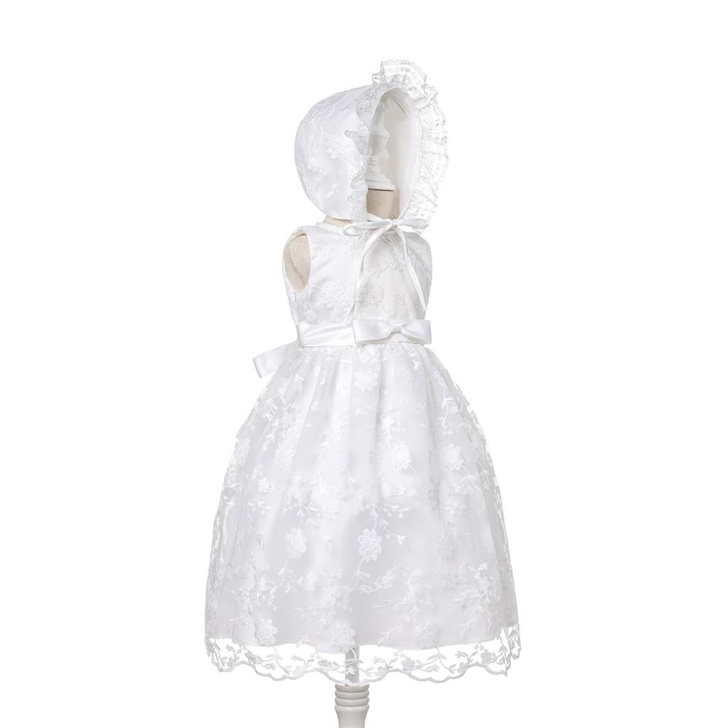 Lito Angels Taufkleid Kleidung Set mit Spitze Mütze für Baby Mädchen Alter 3-18 Monate, Cremeweiß