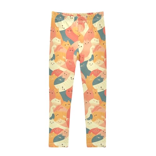 KLL Cute Cat Cartoon Illustration Toddler Baby Girl Basic Leggings Stretchy Full Length Sweatpants Running