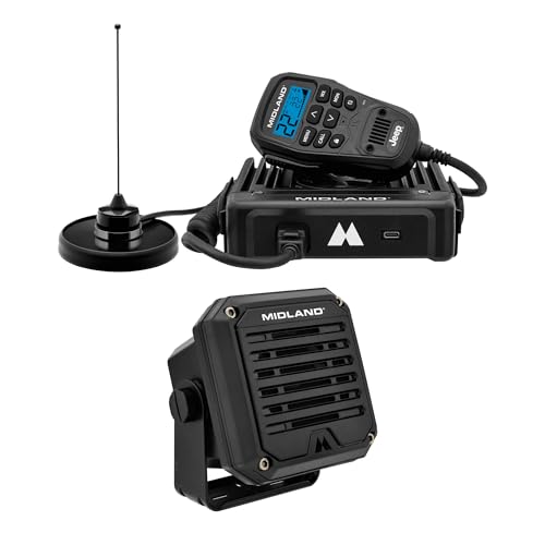 Midland MXT575 MicroMobile Two-Way Radio & SPK200 Amplified External Speaker, 50-Watt GMRS Radio with All-in-Mic Controls, NOAA Weather Alerts, and Boosted Audio for Vehicles and Off-Road