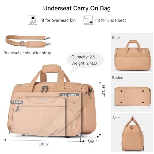 Hanke Foldable Underseat Carry On luggage Bag, Travel Tote Bag for Women & Men, Personal Item Travel Bag Softside Lightweight Luggage Bags for Travel Flight Crew Overnight Weekender.（Pink）2