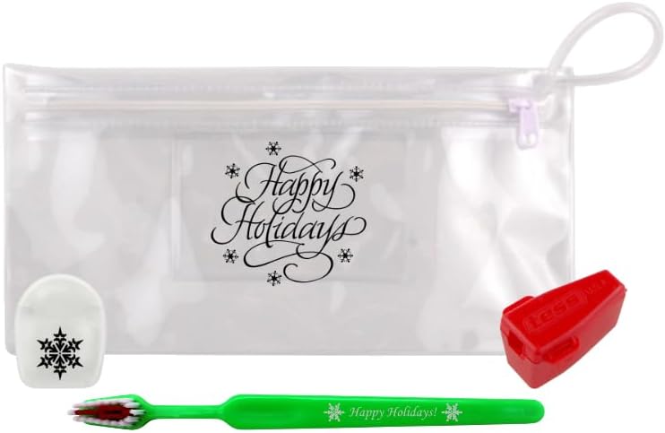 Holiday Child Cavity Fighting Kit - 12 Kits - Oral Care for Kids - Festive Holiday Design - Toothbrush, Floss & Travel Cap Included