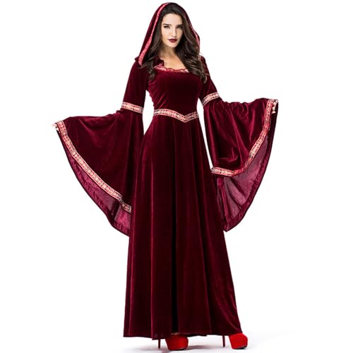 Feynman Damen Vampir Mittelalter Samtstoff Kleid mit - Renaissance Adel Kostüm für Halloween, Hexennacht, Fasching - Gothic Prinzessin Abendkleid in...