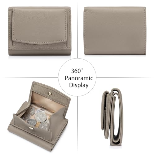 Image of Small Wallet Women Genuine Leather RFID Blocking Trifold Tiny Wallets with Snap Coin Pouch 7 Card Solts