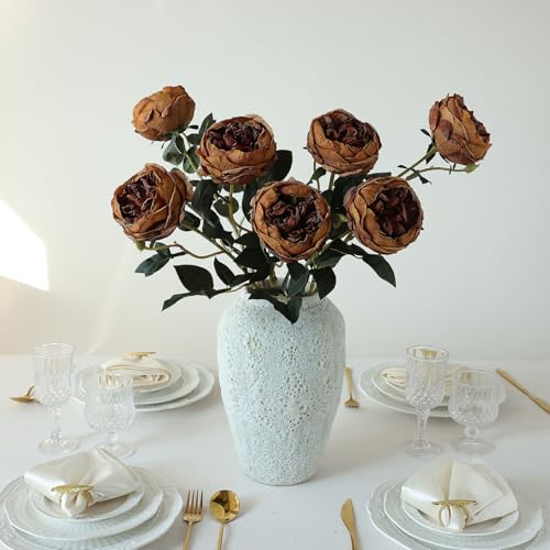 Image of mizii 6Pcs Burnt Orange Artificial Roses Flowers Fake Silk Roses Flower with Long Stem for Wedding Decorations Table Centerpieces Flower Arrangement Home Decor (Burnt Orange)