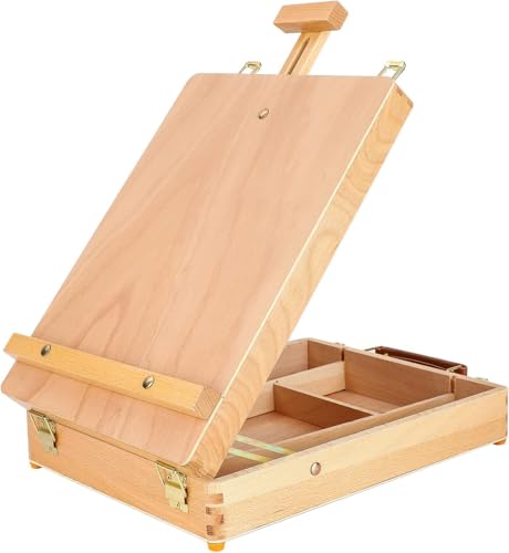 M.J COMFY-LIFE Adjustable Table Easel Box - Beechwood Art Supplies Storage with Drawer Foldable Desktop Sketch Easel for Painting & Drawing Portable Artist Easel for Kids Students & Professionals