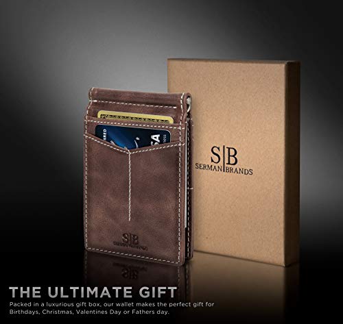 Image of SERMAN BRANDS RFID Blocking Wallet Slim Bifold - Genuine Leather Minimalist Front Pocket Wallets for Men with Money Clip Gift