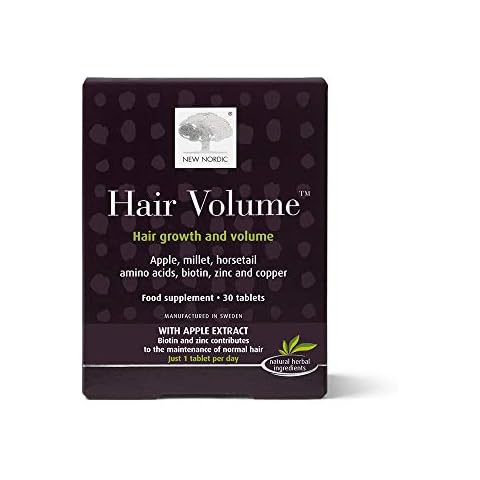 New Nordic Hair Volume Tablets 30 Pack - Volumising Hair Growth and Grey Hair Prevention - Biotin Tablets - Hair Care Vitamins for Fine to Thick Hair - Supports Healthy Skin and Nail Growth Cover